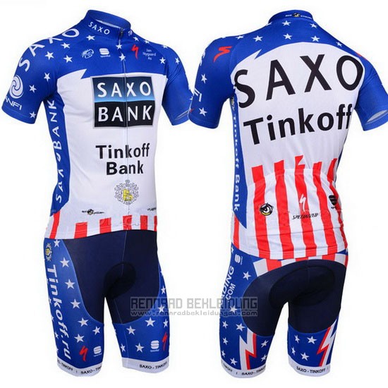 2013 Fahrradbekleidung Tinkoff Saxo Bank Champion Stati Uniti Trikot Kurzarm und Tragerhose